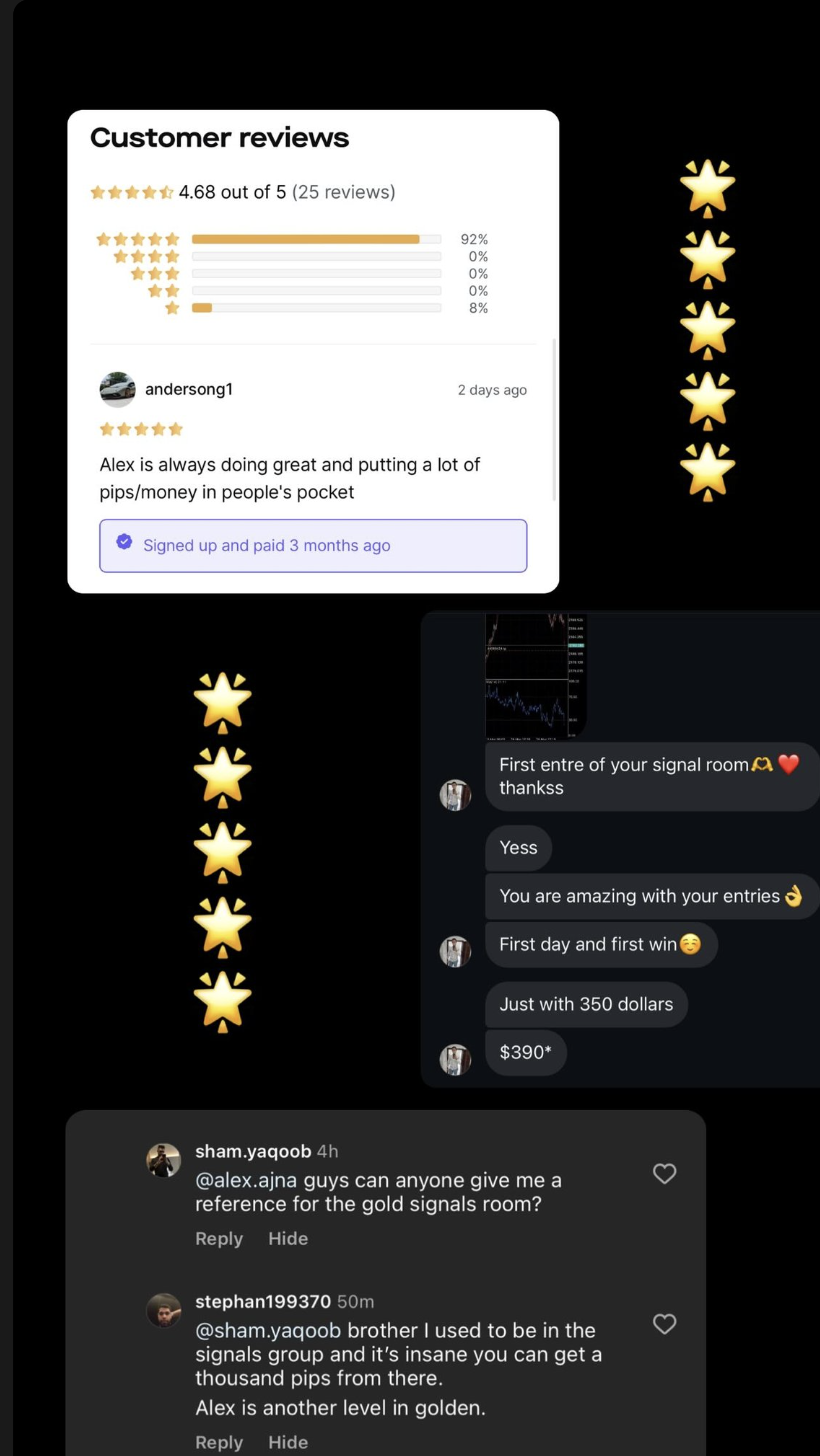 Customer review from andersong1 alongside member messages about the gold signal room
