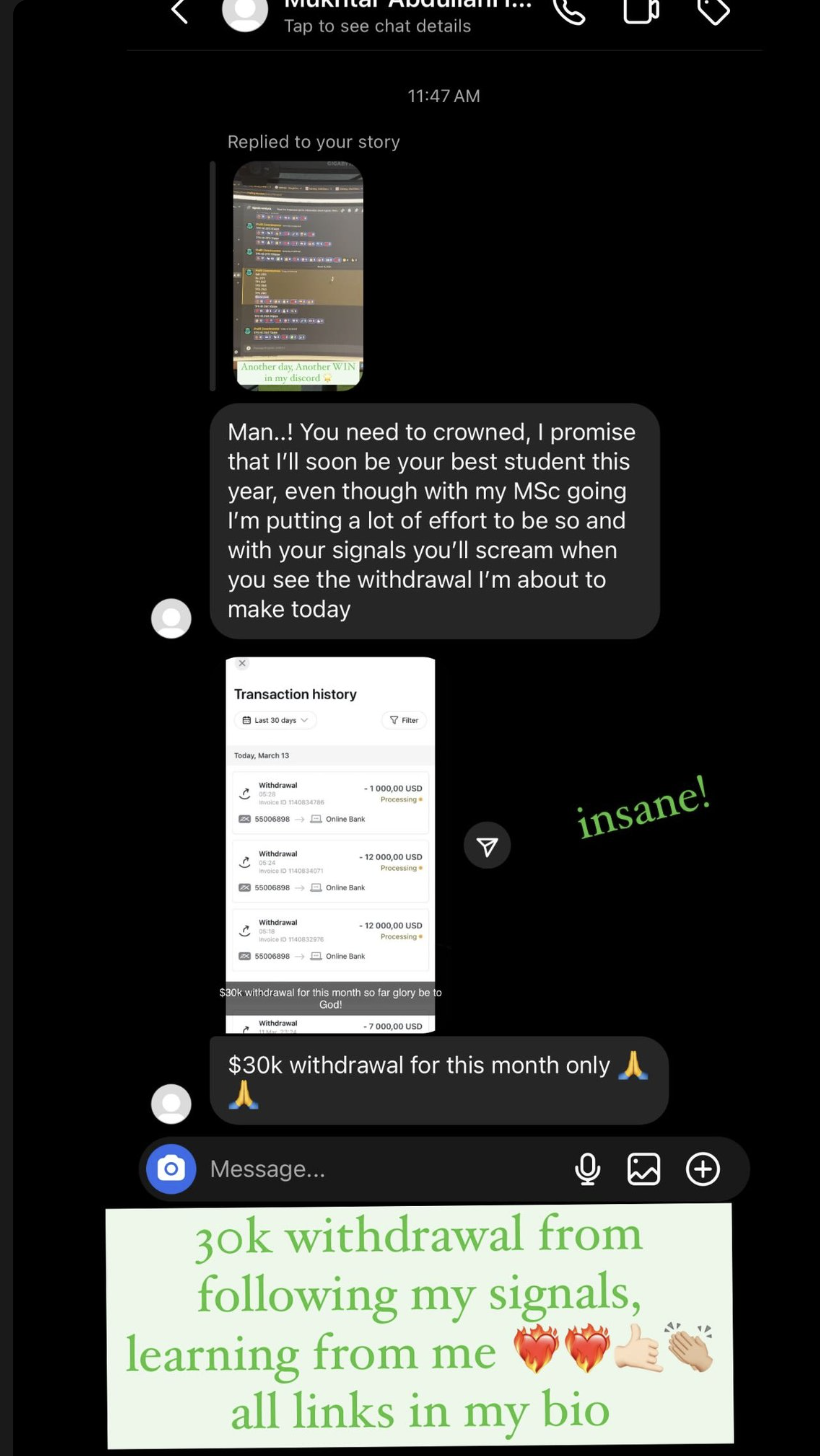 Member direct message sharing a withdrawal experience after following Alexandra's signals