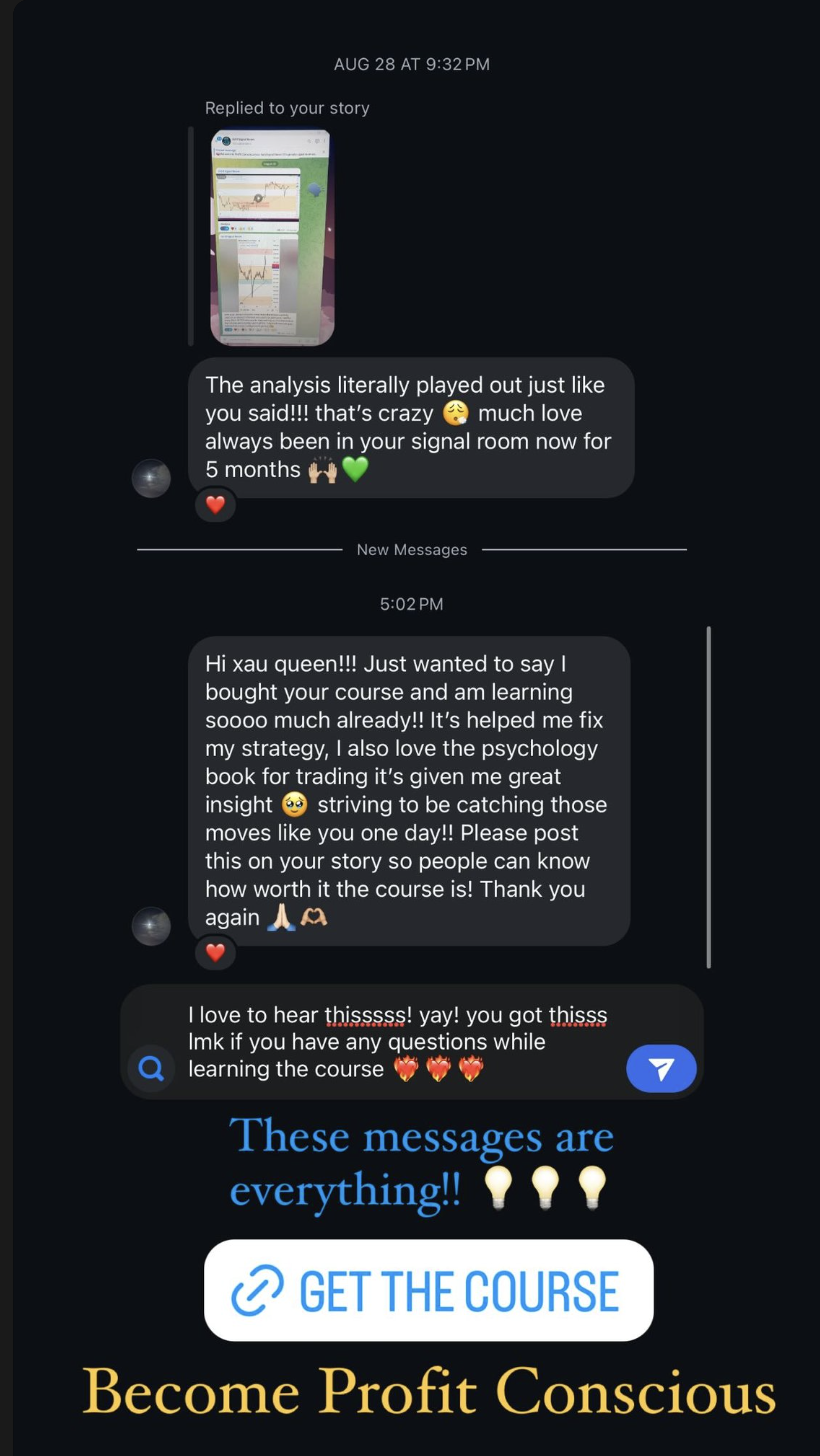 Member messages about the signal room, course strategy, and trading psychology book